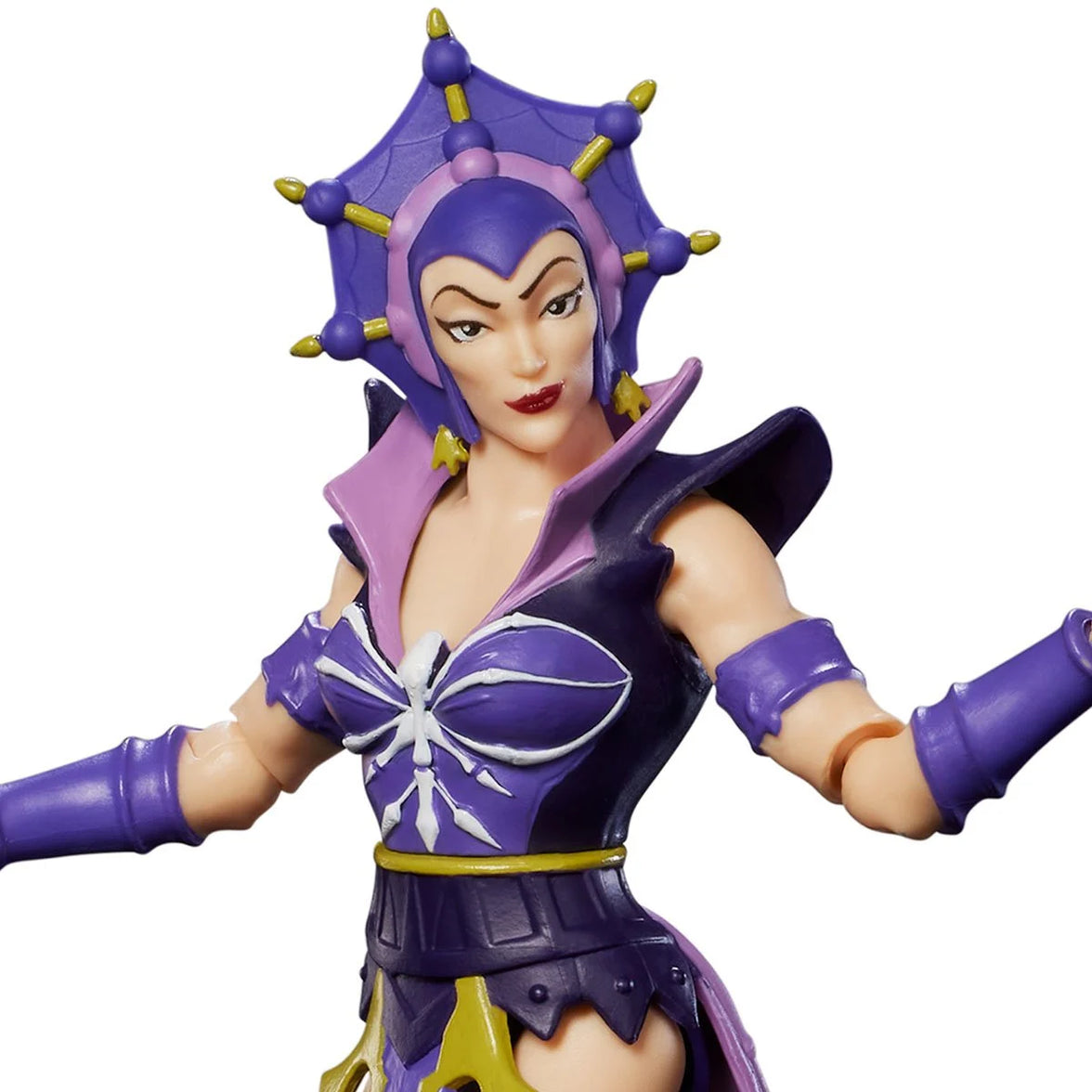 Mattel Masters of the Universe Origins Wave 28 Evil-Lyn 5.5-inch posable action figure in purple costume close-up