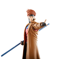 Hasbro Gambit action figure from Marvel Legends series, 6-inch scale, detailed and articulated pose with staff accessory.