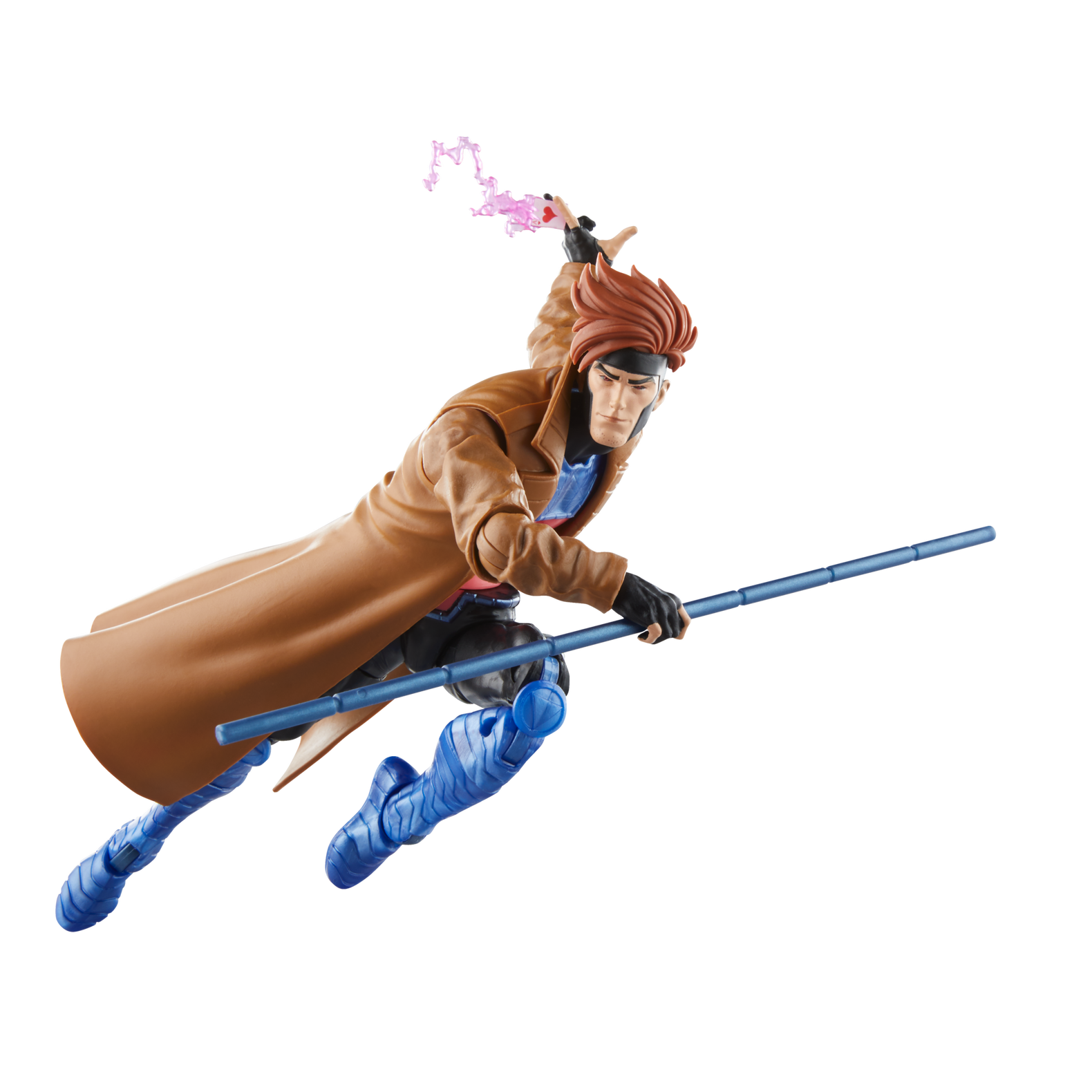Hasbro Gambit Marvel Legends 6 inch action figure in dynamic pose with bo staff and trench coat from X-Men 97 series