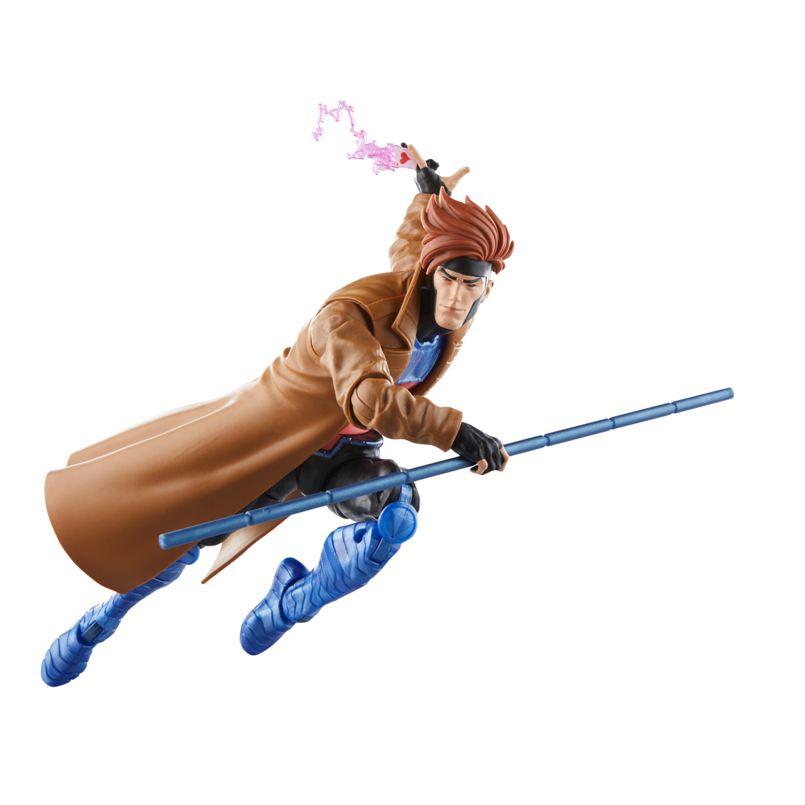 Hasbro Gambit Marvel Legends 6 inch action figure in dynamic pose with bo staff and trench coat from X-Men 97 series