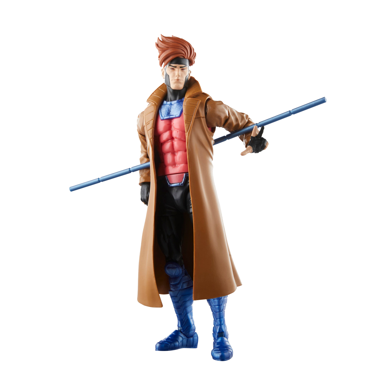 Hasbro Marvel Legends Gambit action figure in 6-inch scale with brown trench coat and staff accessory