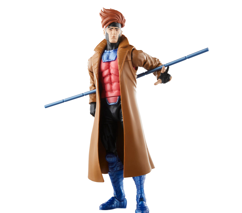 Hasbro Marvel Legends Gambit action figure in 6-inch scale with brown trench coat and staff accessory
