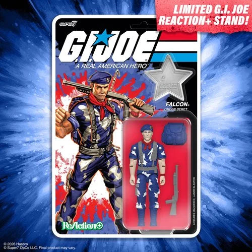 G.I. Joe Lt. Falcon (America's 250th Anniversary) 3 3/4-Inch ReAction+ Figure by Super7 new in box with blue beret and rifle accessory