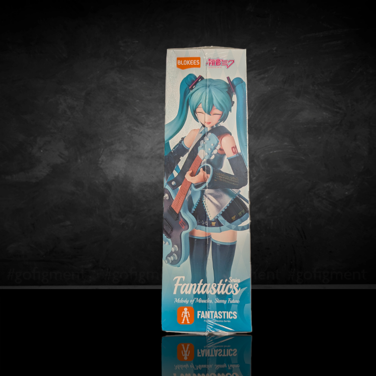 Blokees Fantastics series Hatsune Miku model kit with teal twintails and guitar on the packaging box.
