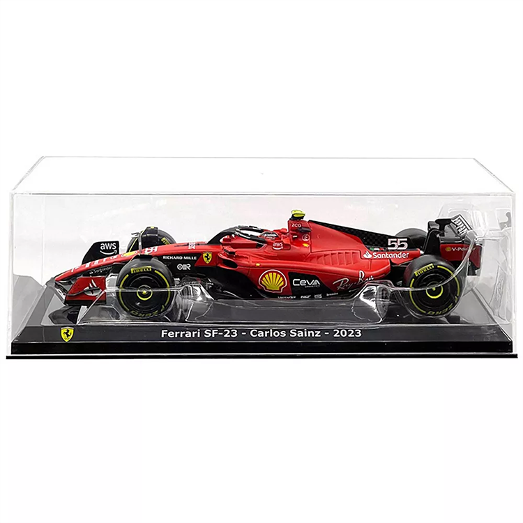 Bburago 1:43 scale die-cast Ferrari SF-23 #55 model driven by Carlos Sainz in 2023 with display case