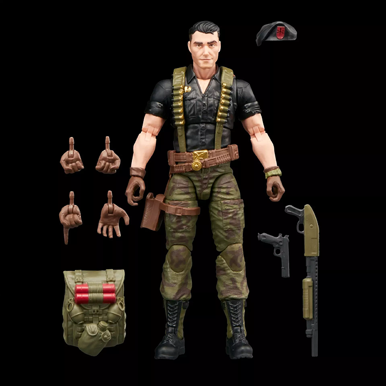 G.I. Joe Classified Series Flint 6-inch action figure with accessories including weapons, hands, backpack, and beret.