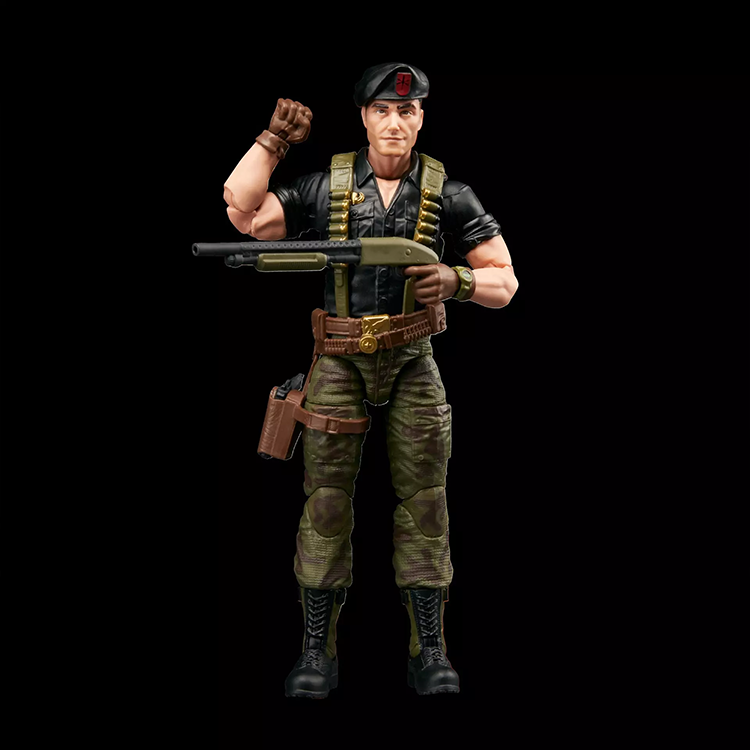G.I. Joe Flint 6-inch action figure in tactical uniform with shotgun and beret, classic military pose on black background