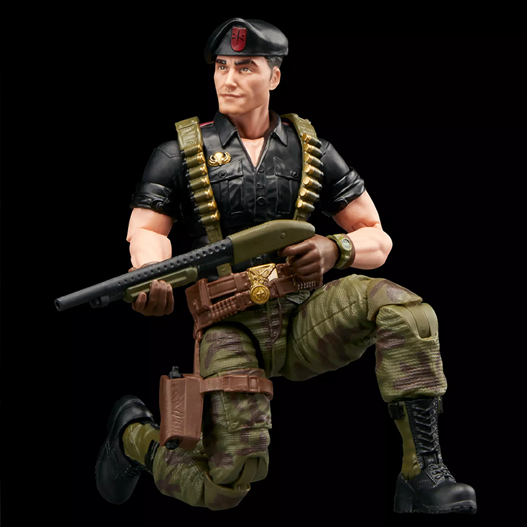 G.I. Joe Classified Series Flint 6-inch action figure in tactical gear holding shotgun, posed kneeling ready for battle
