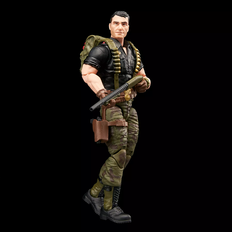 G.I. Joe Classified Series Flint 6-inch action figure in tactical gear with shotgun and backpack on black background