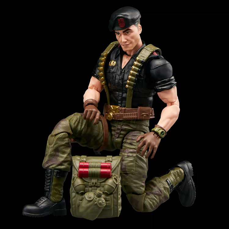 G.I. Joe Classified Series Flint 6-inch action figure kneeling with tactical gear and backpack on black background