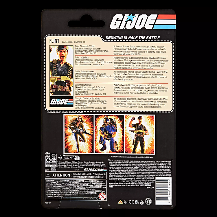 G.I. Joe Classified Series Flint 6-inch action figure retro cardback packaging shows character bio and artwork.