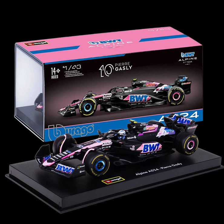 Bburago Formula 1 BWT Alpine F1 Team A524 Pierre Gasly #10 with Helmet (2024) Die-Cast Metal 1:43 Scale Vehicle