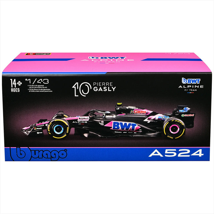 Bburago Formula 1 BWT Alpine F1 Team A524 Pierre Gasly #10 with Helmet (2024) Die-Cast Metal 1:43 Scale Vehicle