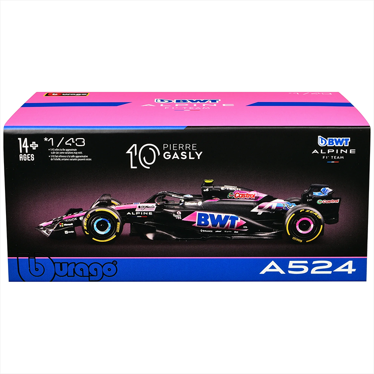 Bburago Formula 1 BWT Alpine F1 Team A524 Pierre Gasly #10 with Helmet (2024) Die-Cast Metal 1:43 Scale Vehicle