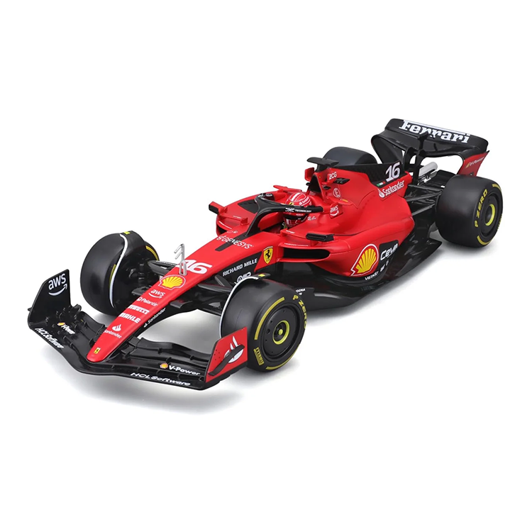 Bburago 1:43 scale die-cast Ferrari SF-23 Formula 1 car #16 driven by Charles Leclerc with helmet detail