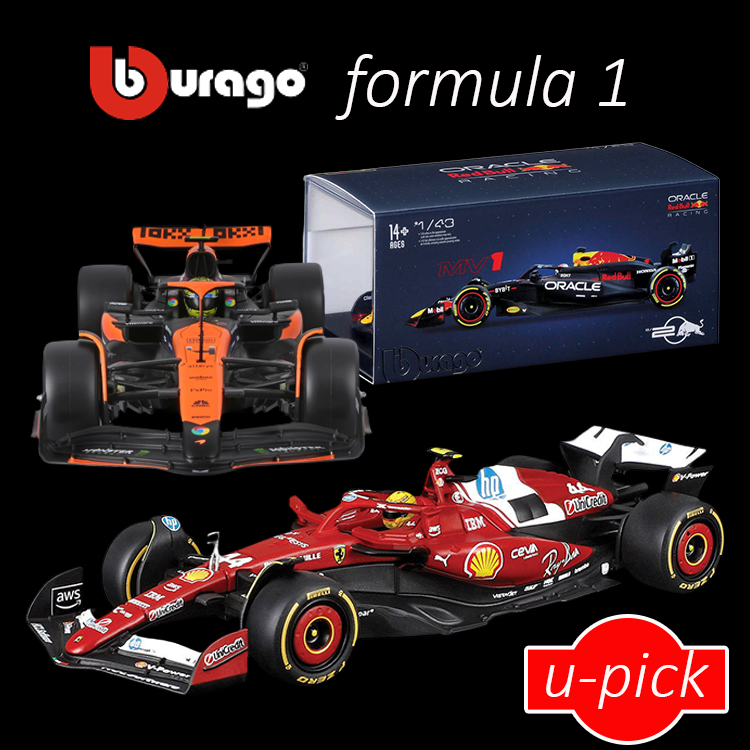 Bburago 1:43 scale detailed Formula 1 racing car diecast model with collectible display case and packaging