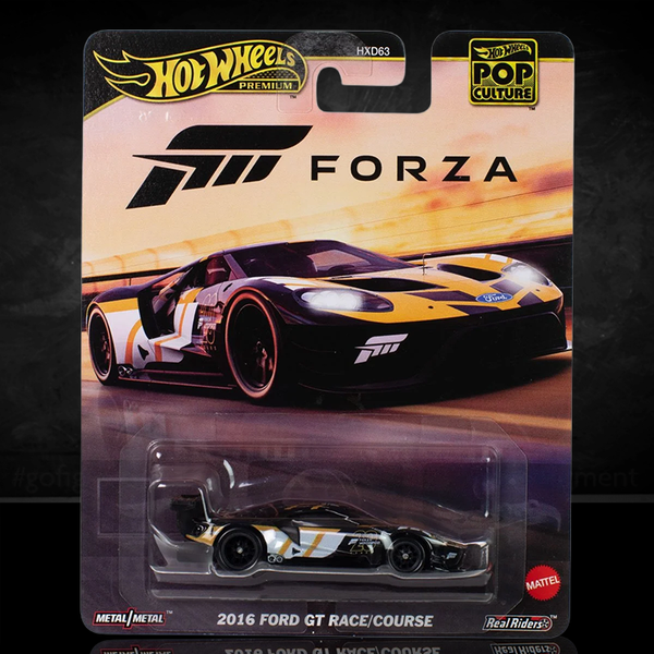 Hot Wheels Premium 2016 Ford GT Race by Mattel with Forza Motorsport livery and RealRiders tires in display packaging