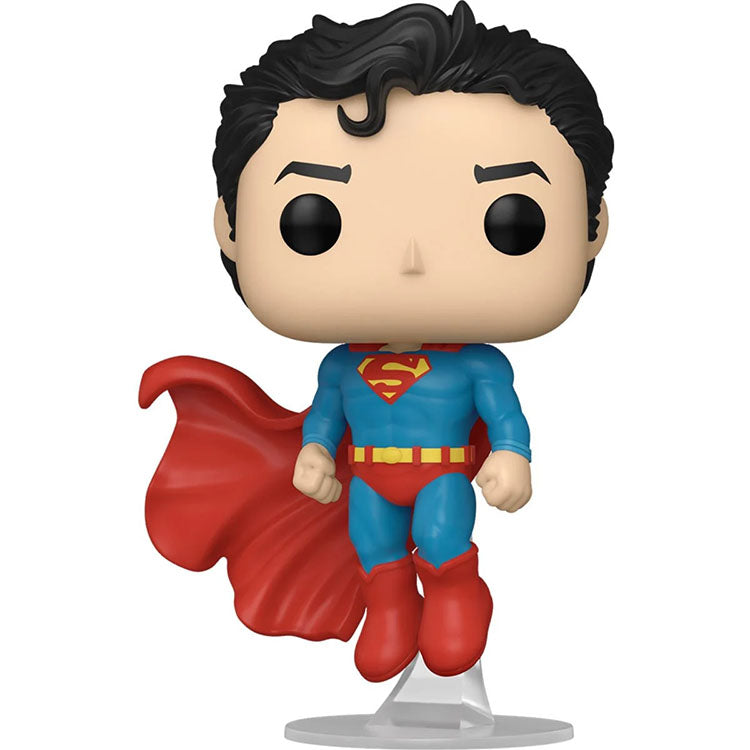 FUNKO Pop vinyl figure of Superman in classic blue and red costume with flowing cape and iconic 'S' shield