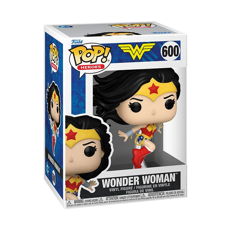 Funko Pop Heroes Wonder Woman vinyl figure in classic costume with tiara and lasso, number 600 collectible figure