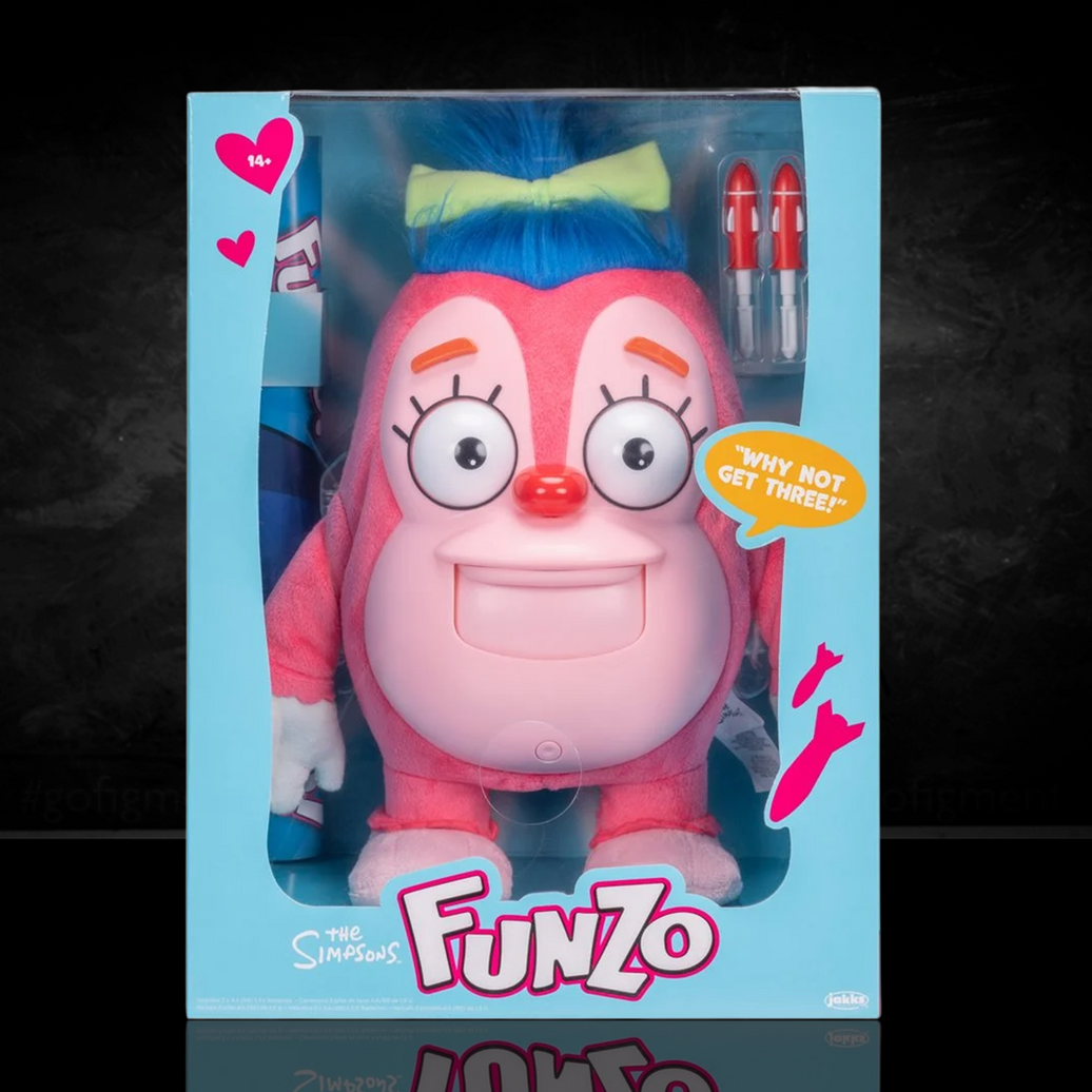 The Simpsons Talking Funzo Doll by Jakks Pacific - 14-Inch Feature Plush in packaging with missiles and speech bubble