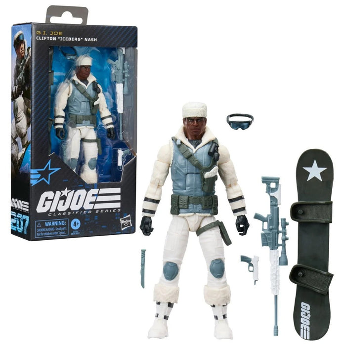 GI Joe Classified Series figure in white winter gear with packaging and accessories