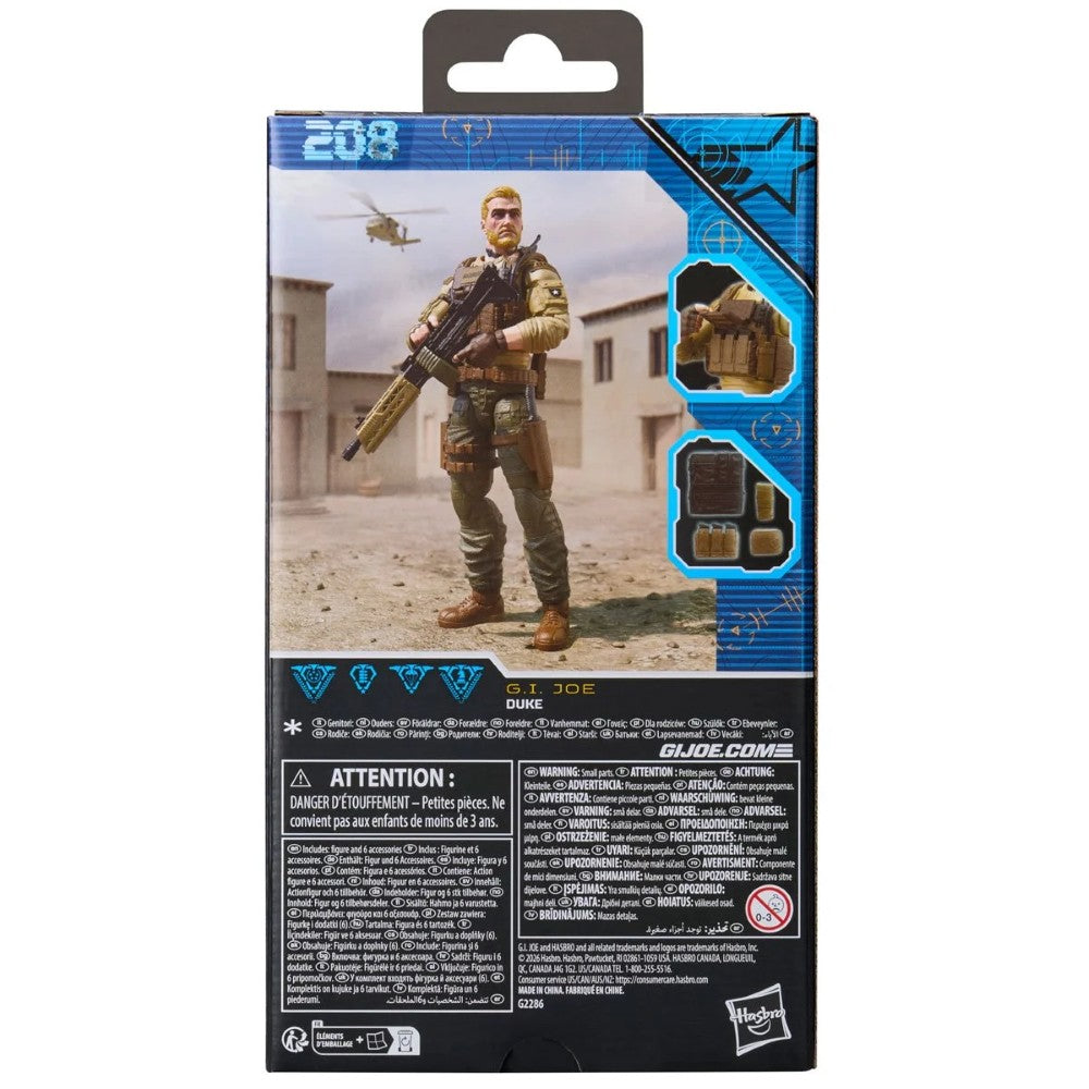 Back of G.I. Joe Duke action figure box showing a soldier figure and accessory images