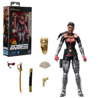 GI Joe action figure in black and silver armor with accessories and boxed packaging