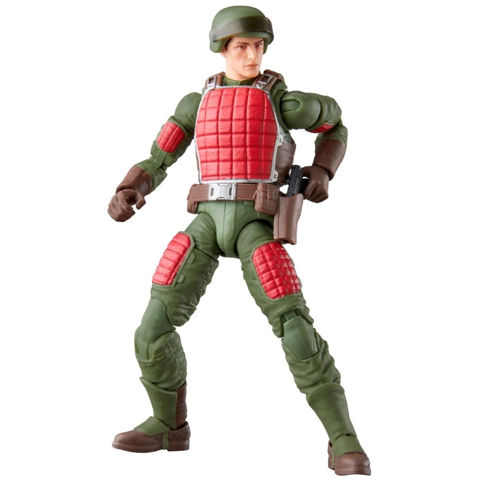 Green-clad character with red padded armor, helmet, gloves, boots, and a utility belt