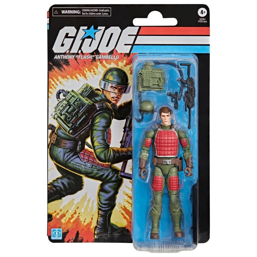 GI Joe Anthony Flash Gambello action figure in retro card packaging with accessories