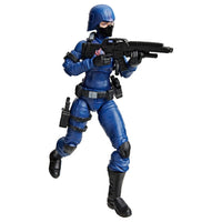 Blue masked action figure in tactical armor holding a rifle against a white background