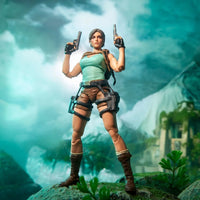 Female adventurer holding two pistols in a lush jungle setting