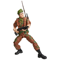 Camouflaged military action figure wearing a green beret and holding a rifle