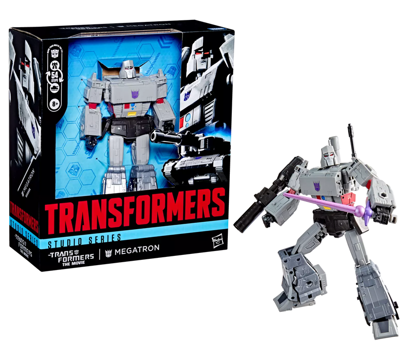 Studio Series Megatron Leader Class action figure with original packaging and purple energy weapon by Go Figment