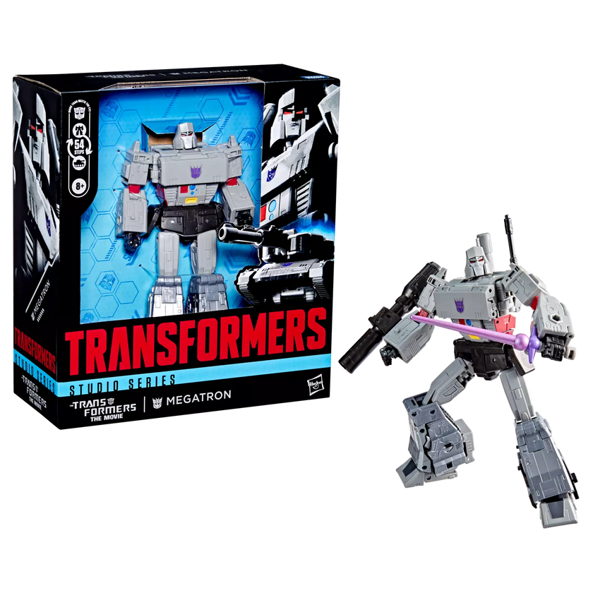 Studio Series Megatron Leader Class action figure with original packaging and purple energy weapon by Go Figment