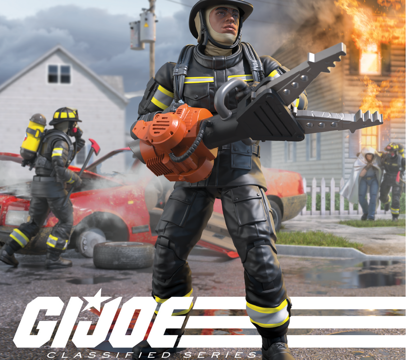 Hasbro G.I. Joe Classified Series Search and Rescue Firefighter action figure with rescue equipment pose