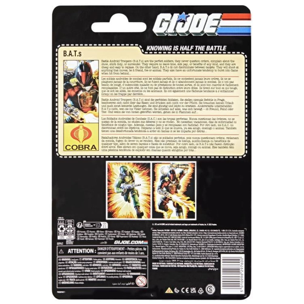 Back packaging of Hasbro G.I. Joe Classified Series Retro Cardback B.A.T. Android Trooper Toy Figure with character info and images
