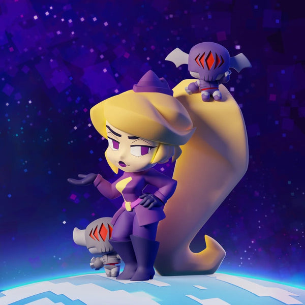 Miss Information - 4" Animiniz Action Figure (Gameoverse) by Glitch Studios with two robotic companions