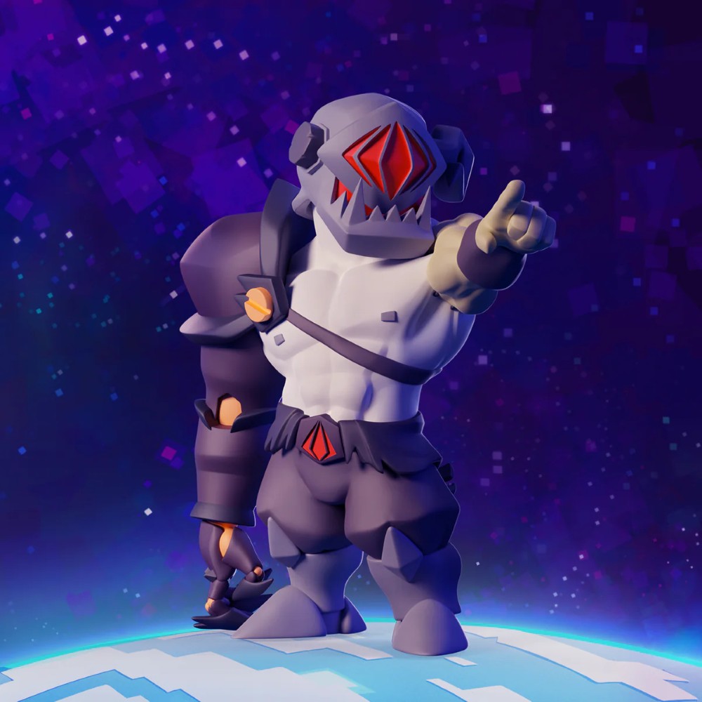 Warrick - 4" Animiniz Action Figure (Gameoverse) by Glitch Studios, pointing in a purple space setting
