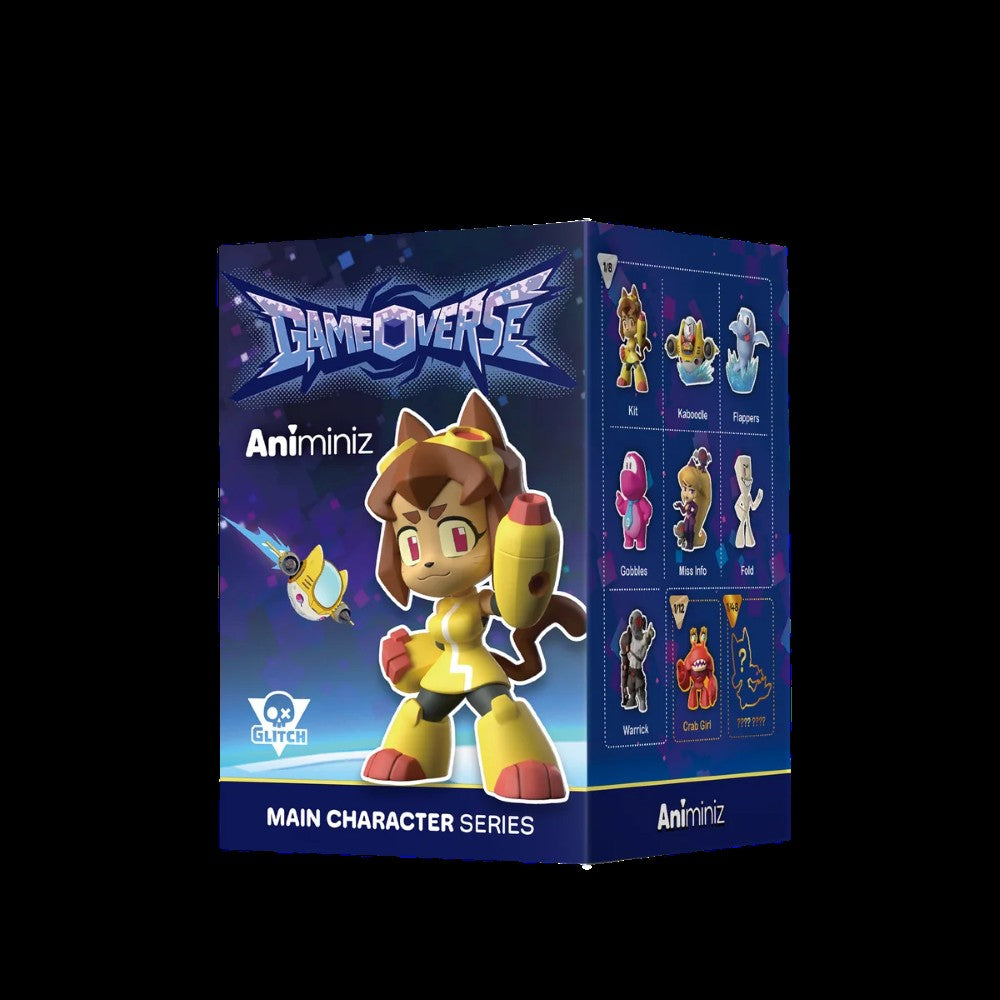 Gameverse Animiniz Main Character Series box featuring a yellow suited cartoon character and character lineup