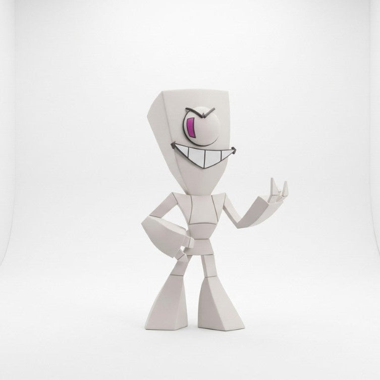 A stylized, low-poly white cartoon figure with a single visible purple eye and black facial features, standing against a clean white studio backdrop.