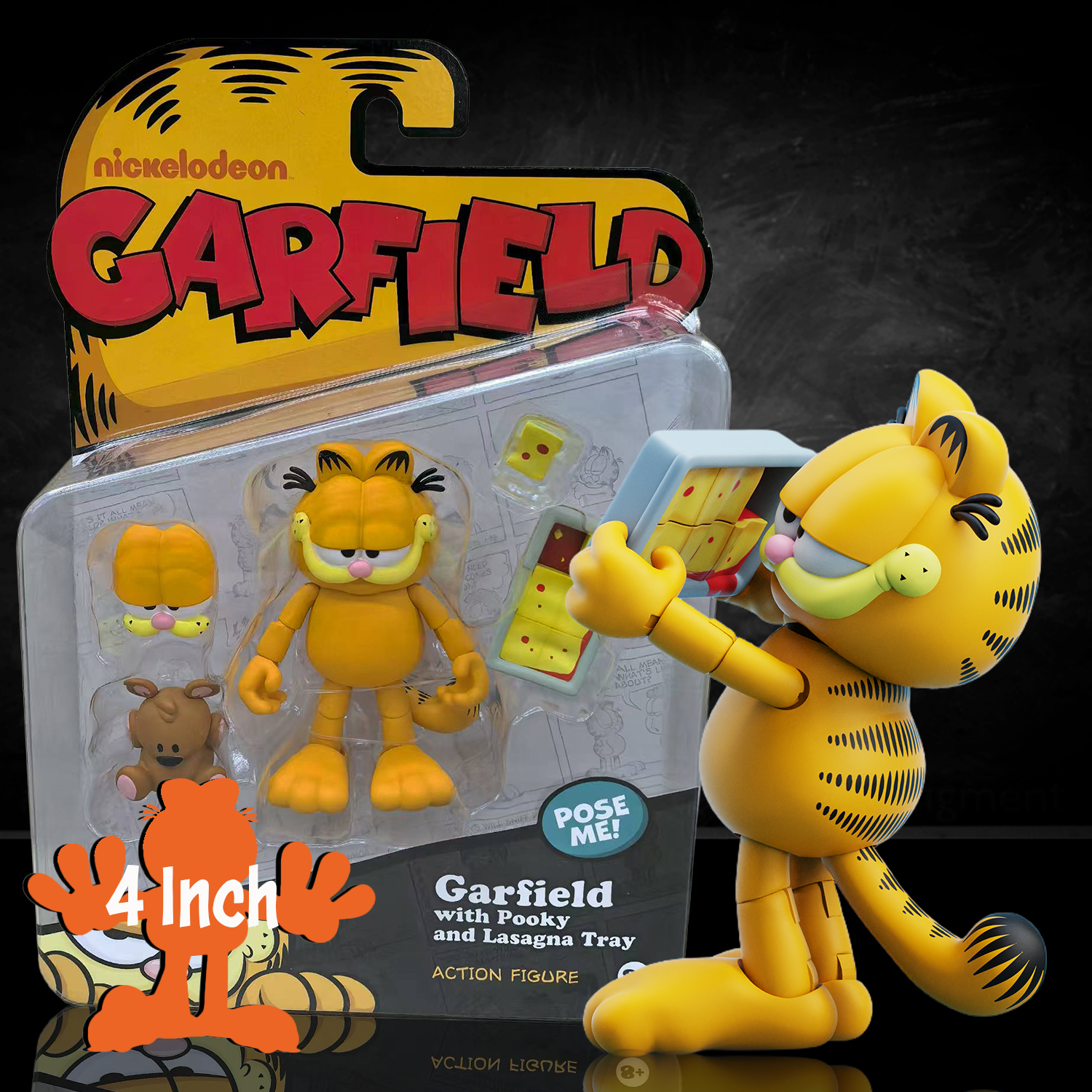 Garfield Action Figure - 25 Points of Articulation with Lasagna & Pooky - Classic Comic Cat Collectible