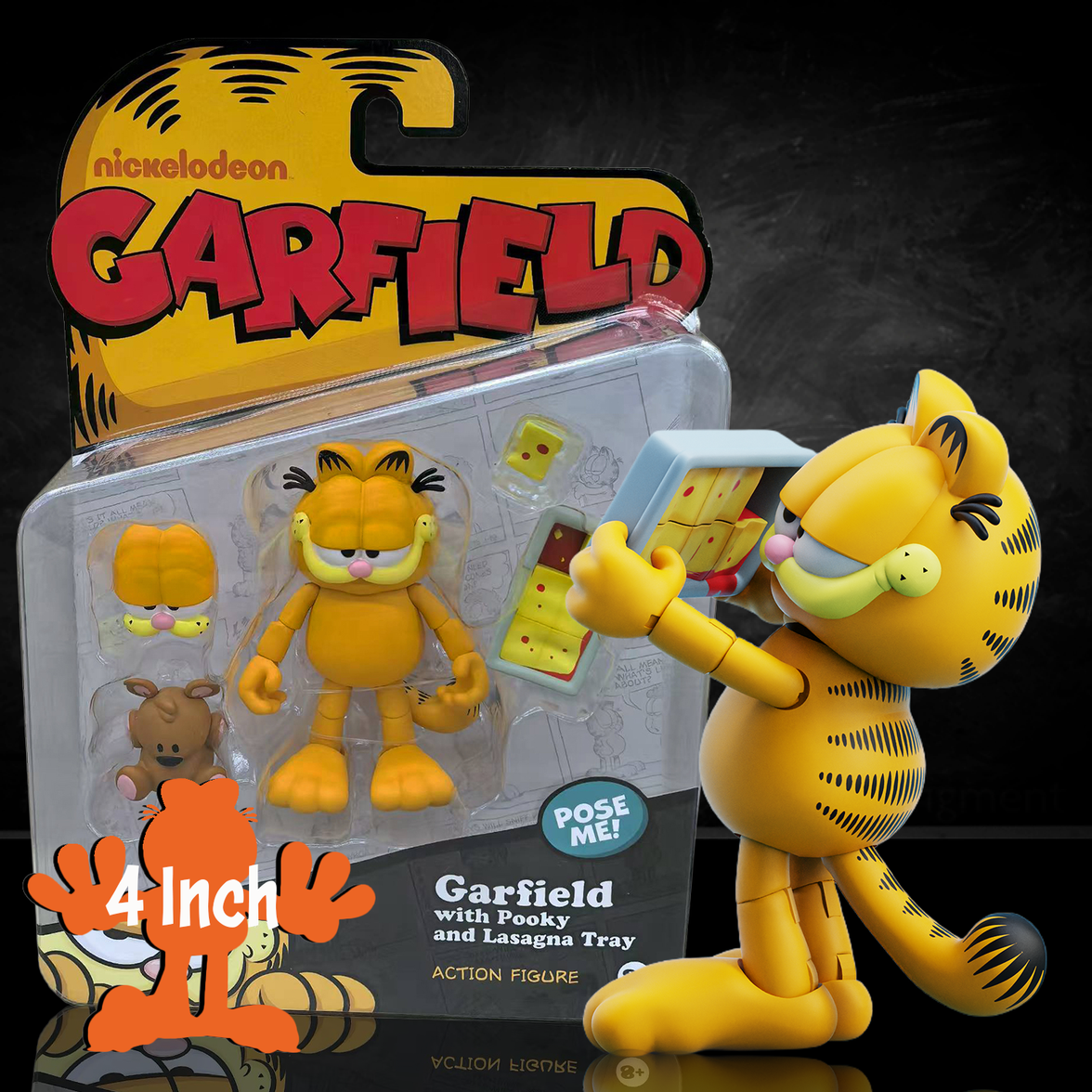 Garfield Action Figure - 25 Points of Articulation with Lasagna & Pooky - Classic Comic Cat Collectible