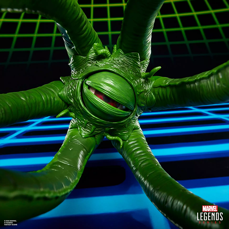 Close-up of Marvel Legends Gamerverse Gargantos figure with articulated tentacles and detailed eye by Hasbro