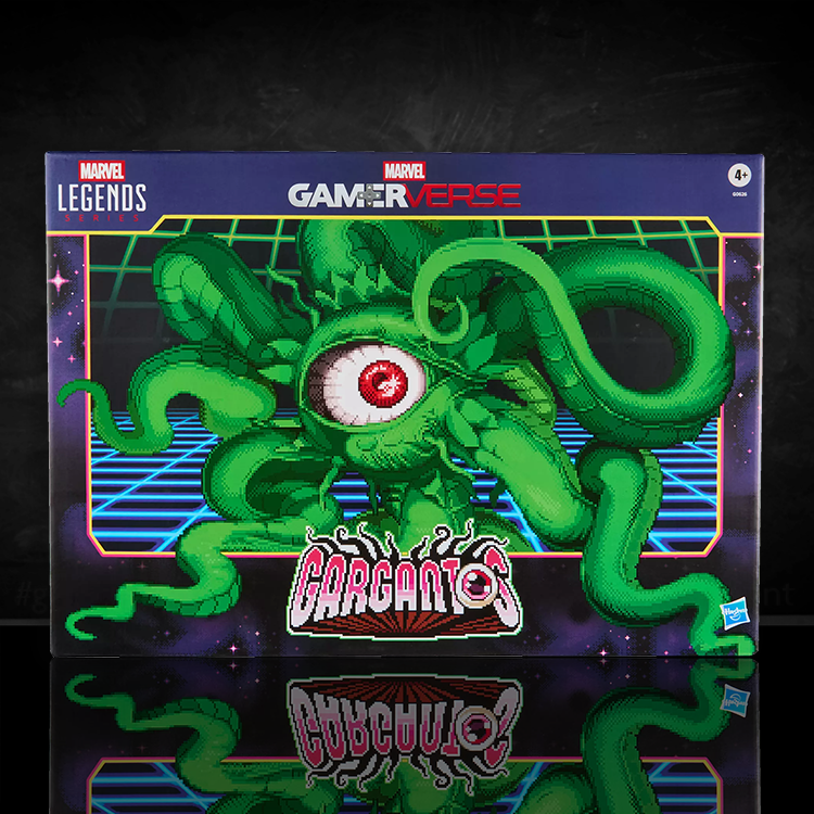 Marvel Legends Gamerverse Gargantos figure box with pixel-art style tentacled monster and red eye by Hasbro