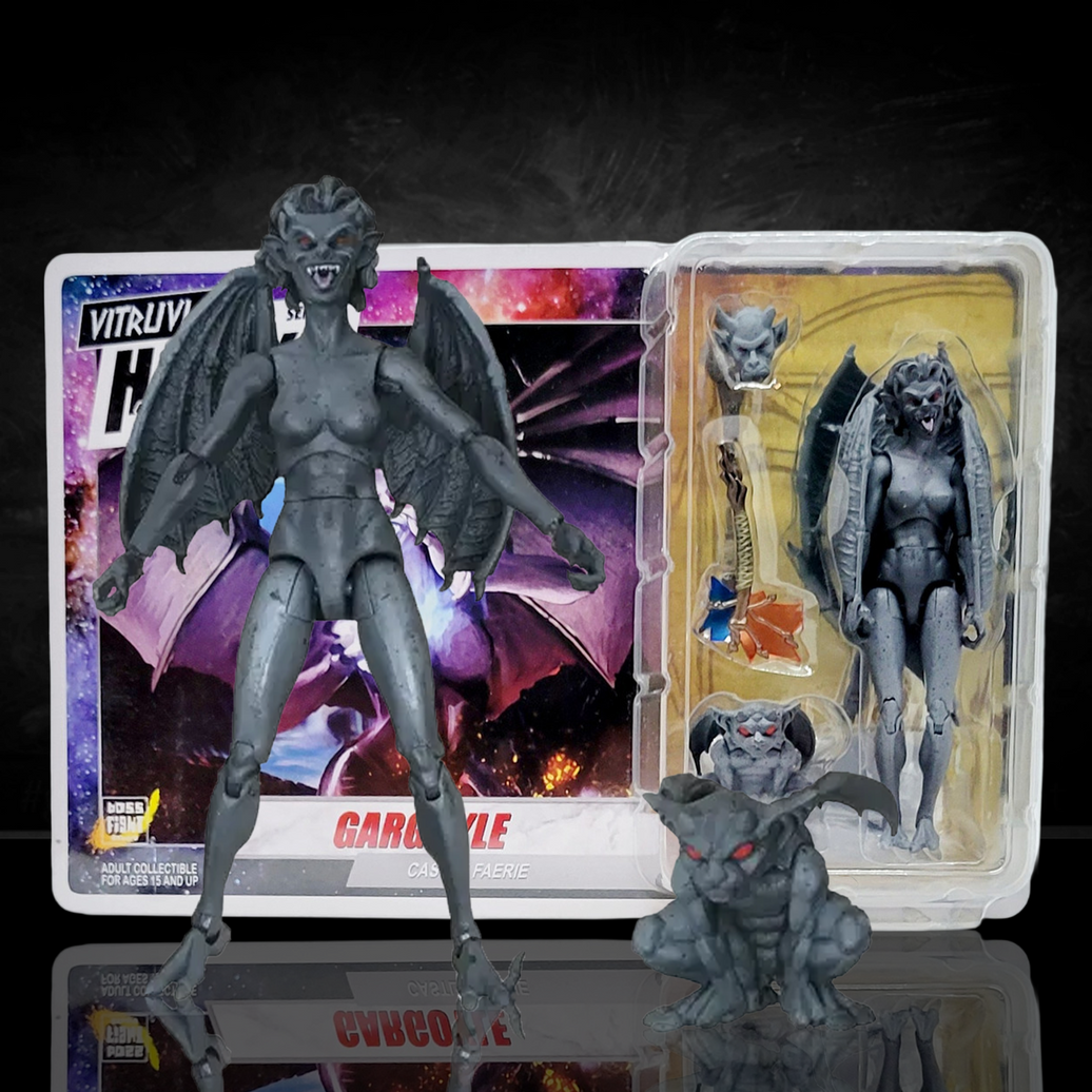 Action Figures and Collectibles by Boss Fight Studio - Vitruvian H.A.C.K.S. Action Figure: Gargoyle - Castle Faerie with accessories and packaging