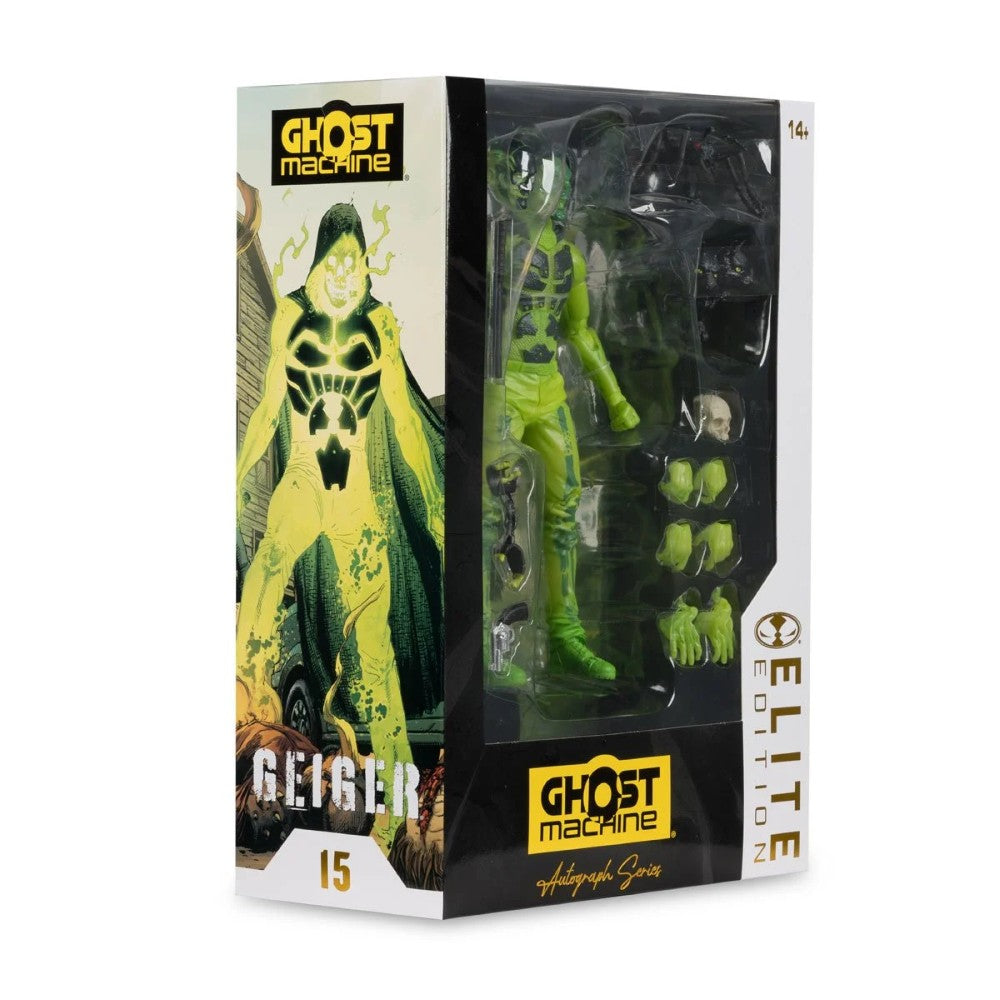 Boxed Ghost Machine Reaper 15 figure with a green character and accessories visible through the window