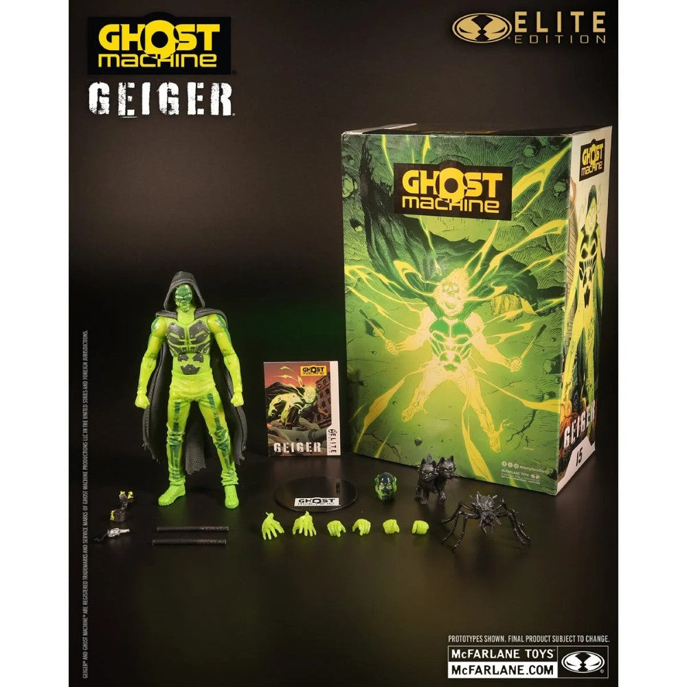 Green sci fi action figure with display box, alternate hands, miniature figures, and accessories