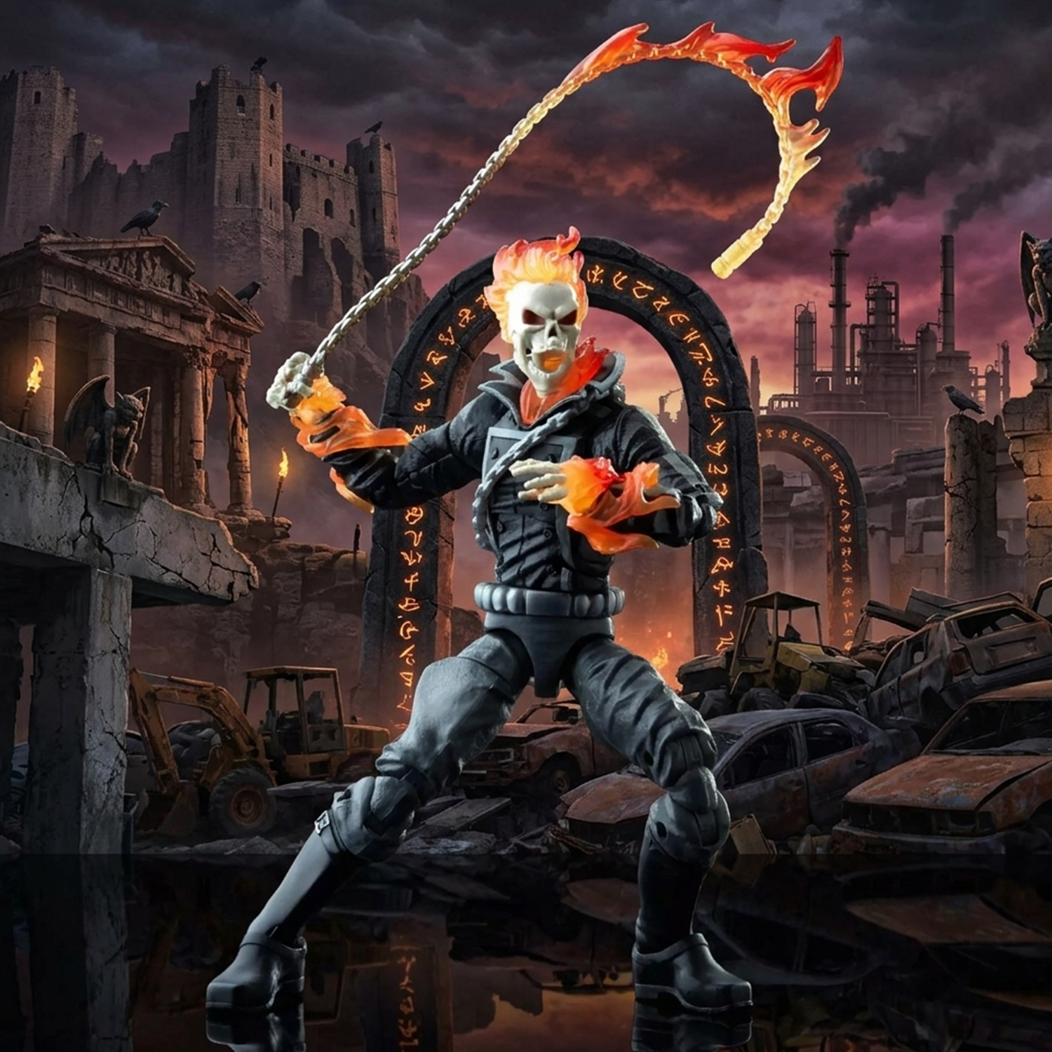 Ghost Rider 1:12 Scale 6" Marvel Legends Retro Cardback Action Figure by Hasbro with flaming chain accessory