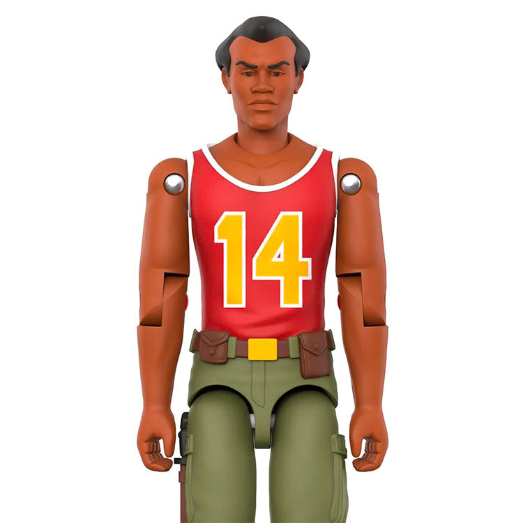Hasbro G.I. Joe Big Lob action figure in red jersey number 14 with green pants and articulated joints