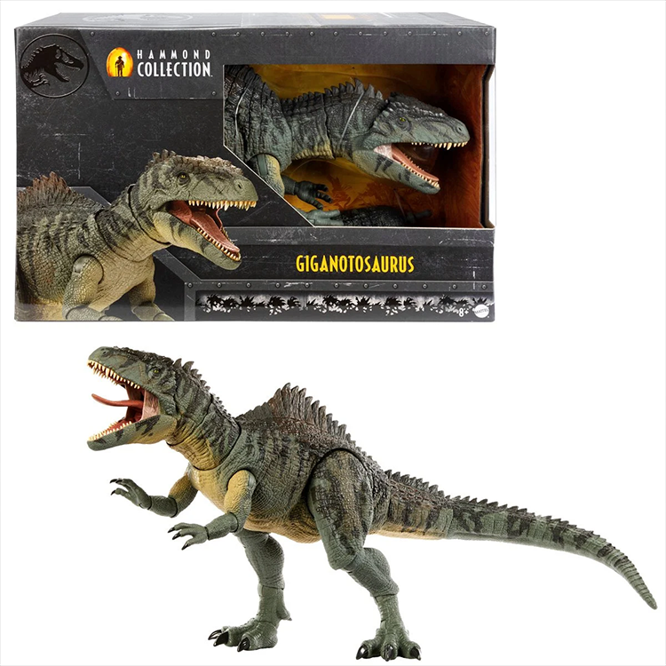 Mattel Hammond Collection Giganotosaurus dinosaur action figure with articulated limbs and wired tail in window box packaging
